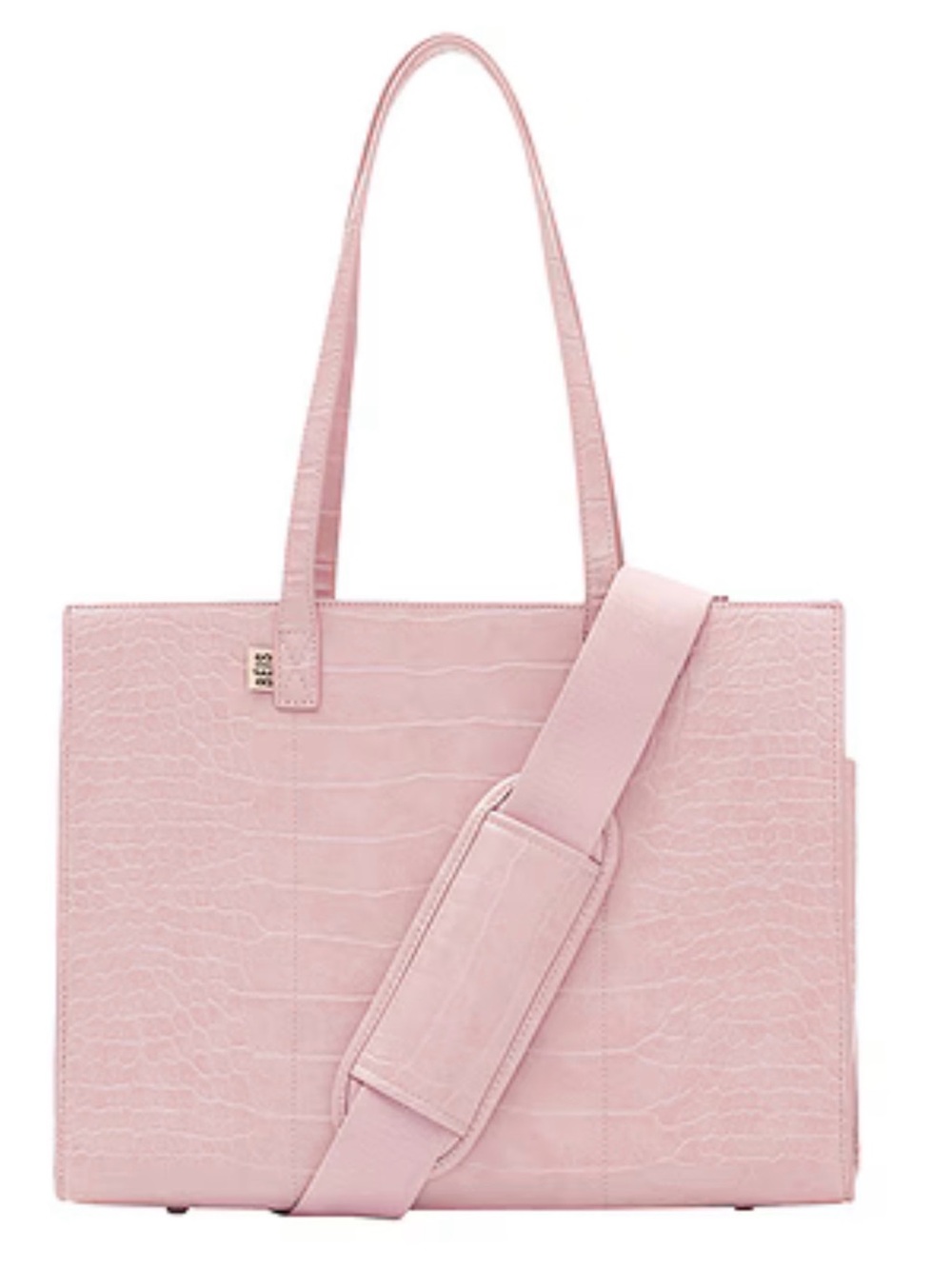 BEIS Blush Croc-Embossed Shoulder Tote with Detachable Strap
